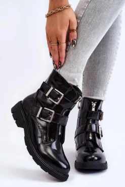 Boto Czarne Botki|Botki Zimowe Damskie*Damskie Ocieplane Botki Na Płaskim Obcasie Z Suwakiem Czarne Joshie