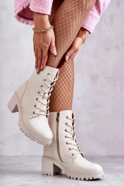 Damskie Buty damskie Vinceza Damskie Ocieplane Botki Na Obcasie Jasny Beż Grethe