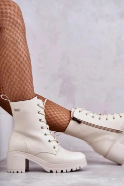 Damskie Buty damskie Vinceza Damskie Ocieplane Botki Na Obcasie Jasny Beż Grethe