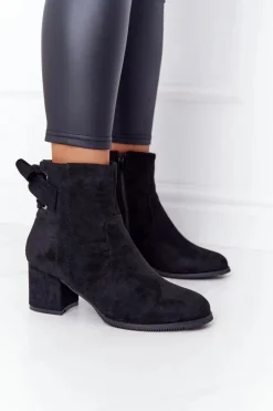 Clearance Boto Damskie Ocieplane Botki Na Słupku Czarne Kayla