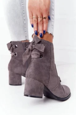 Boto Botki Na Słupku|Czarne Botki*Damskie Ocieplane Botki Na Słupku Szare Kayla