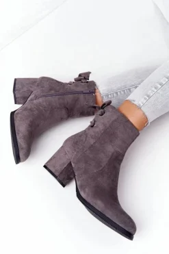 Boto Botki Na Słupku|Czarne Botki*Damskie Ocieplane Botki Na Słupku Szare Kayla