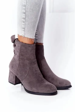 Boto Botki Na Słupku|Czarne Botki*Damskie Ocieplane Botki Na Słupku Szare Kayla