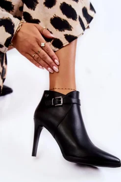 Buty Sergio Leone Czarne Botki|Botki Zimowe Damskie*Damskie Ocieplane Botki Na Szpilce Czarne Tone