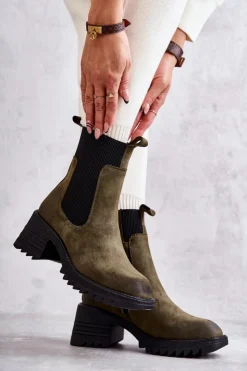 Damskie Boto Damskie Ocieplane Botki Na Obcasie Zielone Abella