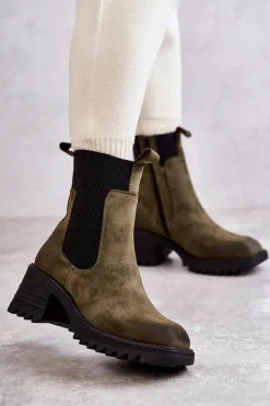 Damskie Boto Damskie Ocieplane Botki Na Obcasie Zielone Abella