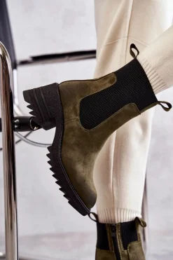 Damskie Boto Damskie Ocieplane Botki Na Obcasie Zielone Abella