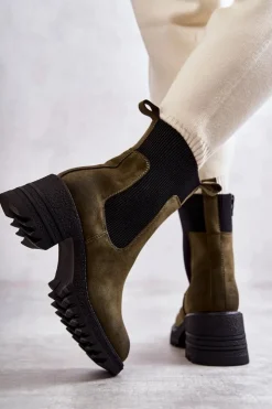 Damskie Boto Damskie Ocieplane Botki Na Obcasie Zielone Abella