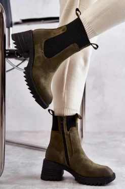 Damskie Boto Damskie Ocieplane Botki Na Obcasie Zielone Abella