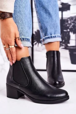 Damskie Boto Damskie Ocieplane Botki Sztyblety Na Obcasie Czarne Forevermore
