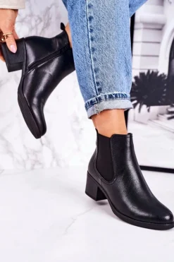 Damskie Boto Damskie Ocieplane Botki Sztyblety Na Obcasie Czarne Forevermore