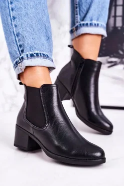 Damskie Boto Damskie Ocieplane Botki Sztyblety Na Obcasie Czarne Forevermore