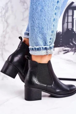 Damskie Boto Damskie Ocieplane Botki Sztyblety Na Obcasie Czarne Forevermore