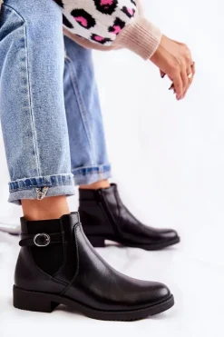 Damskie Boto Damskie Ocieplane Botki Sztyblety Czarne Janette