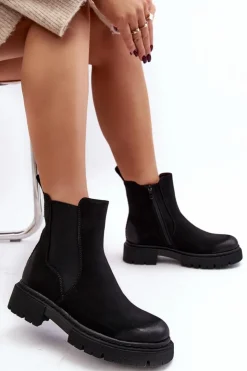 Outlet Boto Damskie Ocieplane Botki Sztyblety Na Suwak Czarne Vesta
