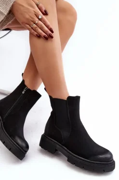 Outlet Boto Damskie Ocieplane Botki Sztyblety Na Suwak Czarne Vesta