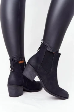 Sale Boto Damskie Ocieplane Botki Sztyblety Na Obcasie Czarne Trinity