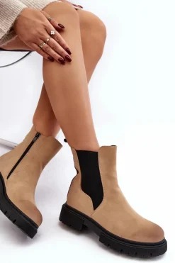 Boto Brązowe I Beżowe Botki|Botki Płaskie*Damskie Ocieplane Botki Sztyblety Na Suwak Beżowe Vesta