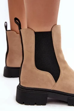 Boto Brązowe I Beżowe Botki|Botki Płaskie*Damskie Ocieplane Botki Sztyblety Na Suwak Beżowe Vesta