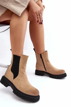 Boto Brązowe I Beżowe Botki|Botki Płaskie*Damskie Ocieplane Botki Sztyblety Na Suwak Beżowe Vesta