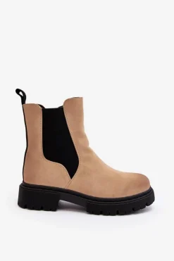 Boto Brązowe I Beżowe Botki|Botki Płaskie*Damskie Ocieplane Botki Sztyblety Na Suwak Beżowe Vesta