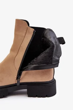 Boto Brązowe I Beżowe Botki|Botki Płaskie*Damskie Ocieplane Botki Sztyblety Na Suwak Beżowe Vesta