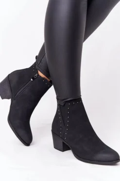 Boto Botki Na Słupku|Czarne Botki*Damskie Ocieplane Botki Sztyblety Na Słupku Czarne Morgan