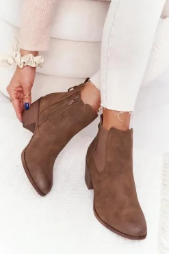 Damskie Boto Damskie Ocieplane Botki Sztyblety Na Obcasie Khaki Trinity