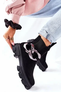 Damskie buty S.Barski Czarne Botki|Botki Zimowe Damskie*Damskie Ocieplane Botki Sztyblety Czarne Visione