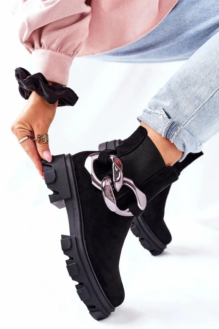 Damskie buty S.Barski Czarne Botki|Botki Zimowe Damskie*Damskie Ocieplane Botki Sztyblety Czarne Visione