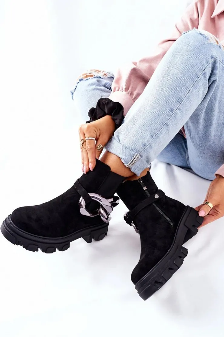 Damskie buty S.Barski Czarne Botki|Botki Zimowe Damskie*Damskie Ocieplane Botki Sztyblety Czarne Visione