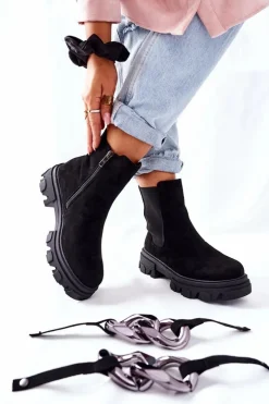 Damskie buty S.Barski Czarne Botki|Botki Zimowe Damskie*Damskie Ocieplane Botki Sztyblety Czarne Visione