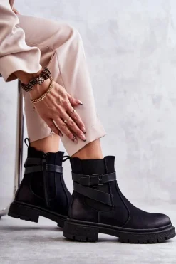 Boto Botki Zimowe Damskie|Brązowe I Beżowe Botki*Damskie Ocieplane Botki Sztyblety Z Paskiem Czarne Jose