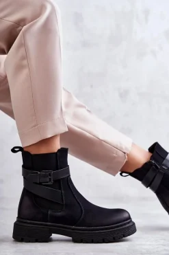 Boto Botki Zimowe Damskie|Brązowe I Beżowe Botki*Damskie Ocieplane Botki Sztyblety Z Paskiem Czarne Jose