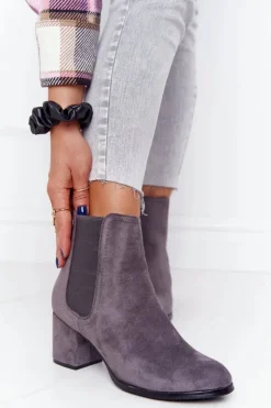 Boto Botki Na Słupku|Czarne Botki*Damskie Ocieplane Botki Sztyblety Na Słupku Szare Juliette
