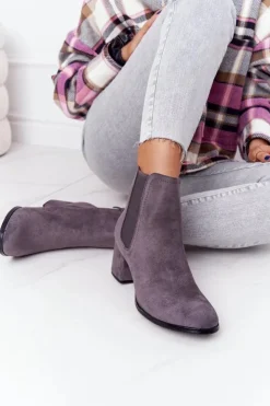 Boto Botki Na Słupku|Czarne Botki*Damskie Ocieplane Botki Sztyblety Na Słupku Szare Juliette