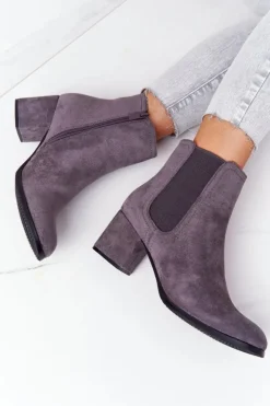 Boto Botki Na Słupku|Czarne Botki*Damskie Ocieplane Botki Sztyblety Na Słupku Szare Juliette