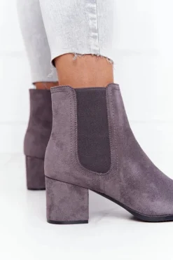 Boto Botki Na Słupku|Czarne Botki*Damskie Ocieplane Botki Sztyblety Na Słupku Szare Juliette