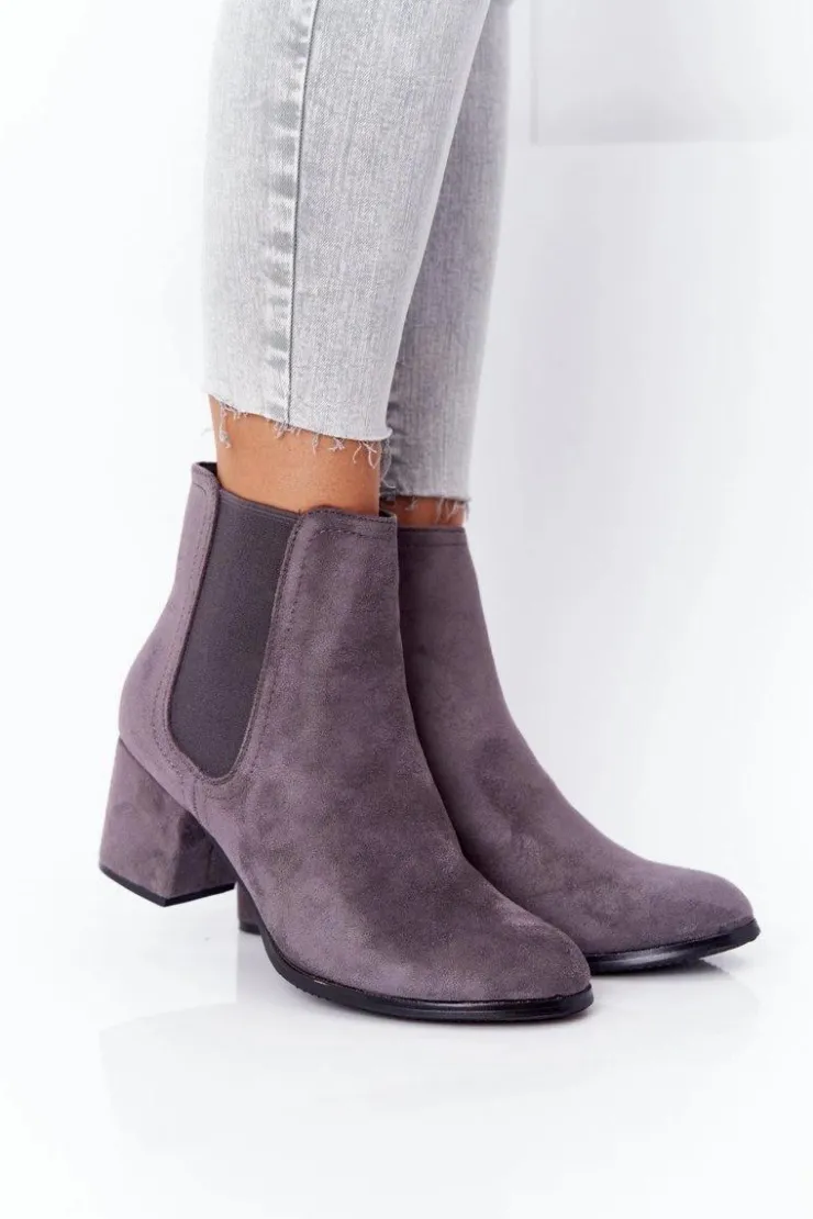 Boto Botki Na Słupku|Czarne Botki*Damskie Ocieplane Botki Sztyblety Na Słupku Szare Juliette