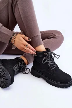 Boto Damskie Trapery|Botki Sznurowane*Damskie Ocieplane Botki Trapery Sznurowane Czarne Halfway
