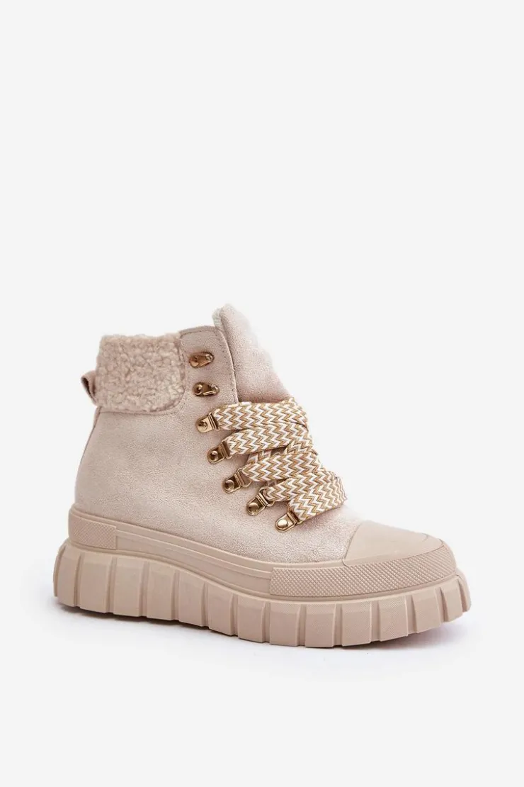 Damskie Evento Damskie Ocieplane Botki Trapery Na Platformie Beżowe Alcyhen
