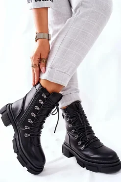 Damskie Boto Damskie Ocieplane Botki Trapery Czarne Perfect