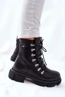 Damskie Boto Damskie Ocieplane Botki Trapery Czarne Perfect