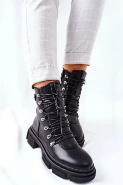 Damskie Boto Damskie Ocieplane Botki Trapery Czarne Perfect