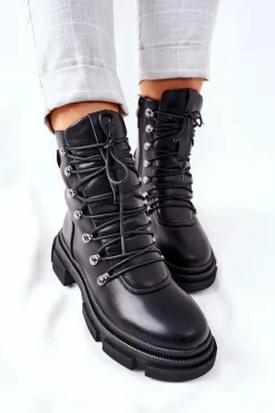 Damskie Boto Damskie Ocieplane Botki Trapery Czarne Perfect