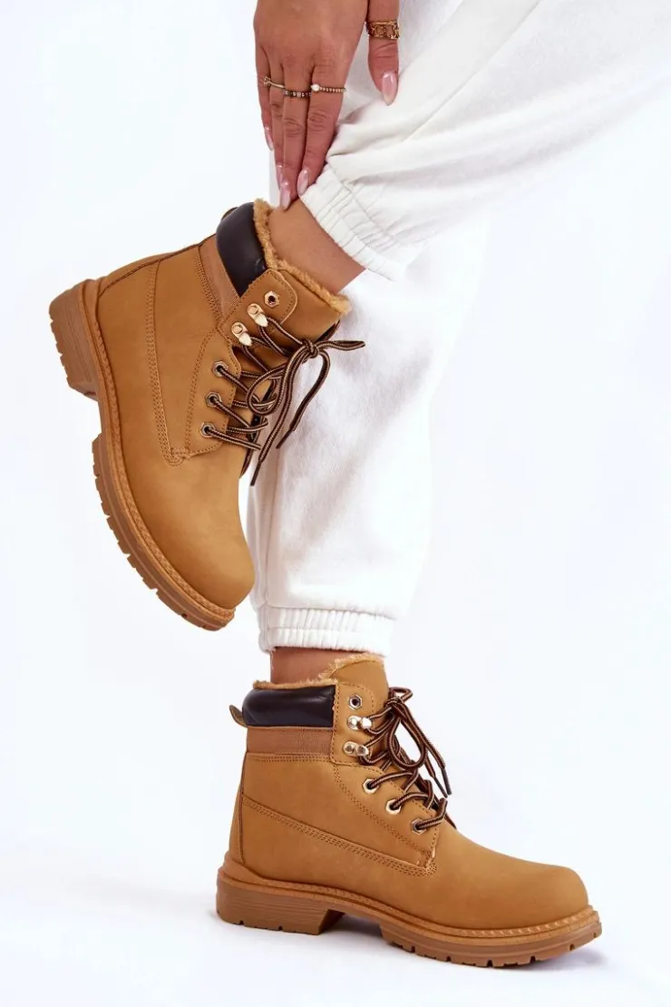 Sale Boto Damskie Ocieplane Botki Trapery Camel Lonne