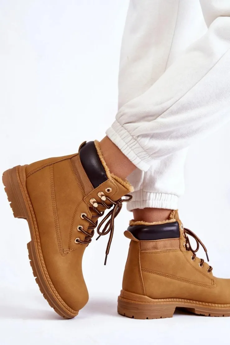 Sale Boto Damskie Ocieplane Botki Trapery Camel Lonne