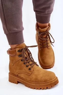 Damskie Boto Damskie Ocieplane Botki Trapery Sznurowane Camel Halfway