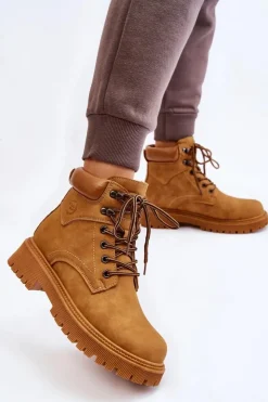 Damskie Boto Damskie Ocieplane Botki Trapery Sznurowane Camel Halfway