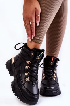 Evento Damskie Trapery|Botki Sznurowane*Damskie Ocieplane Botki Trapery Na Platformie Czarne Ofelia